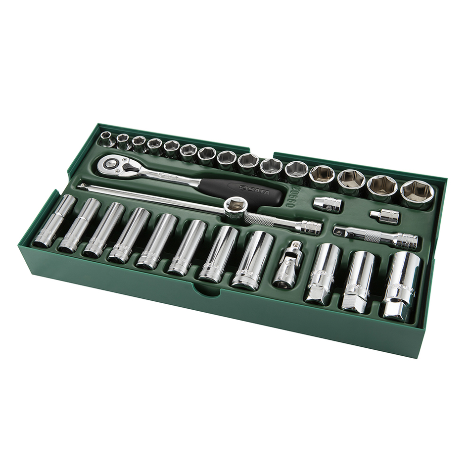 Sata Drive 6 Point Metric Socket Tray Set - 3/8" 33 Pcs