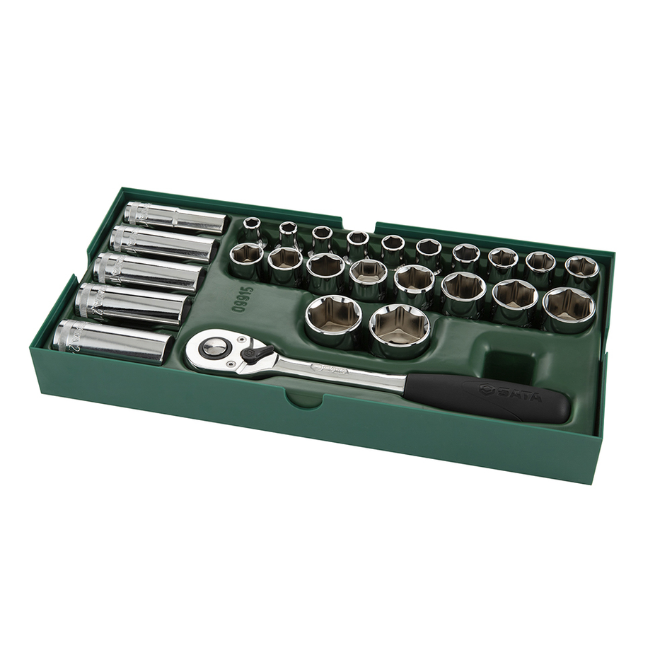 Sata Drive 6 Point Metric Socket Tray Set 1/2" -26 Pcs