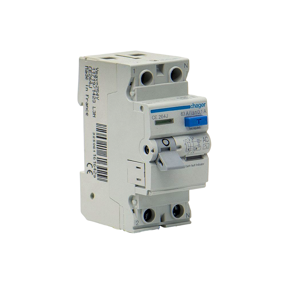 Hager Earth Leakage Circuit Breaker 63A 2Pole 100Ma RCCB