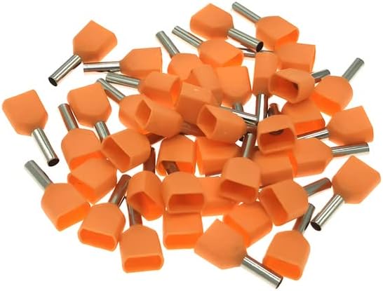 AETOOL - 50/20pcs Dual Wire Tube Ferrule Insulated Crimp Terminals TE0508~TE16-14 Electric Double Line Terminales Connector Cable 22-8AWG (orange TE6014 (50Pcs))