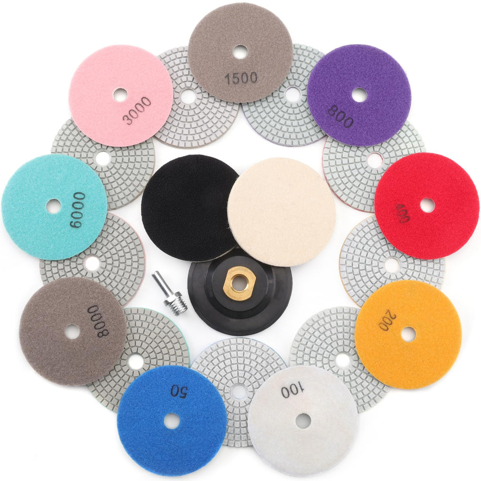 GIANTOOL Diamond Polishing Pads with 5/8’’- 11 Rubber Backer