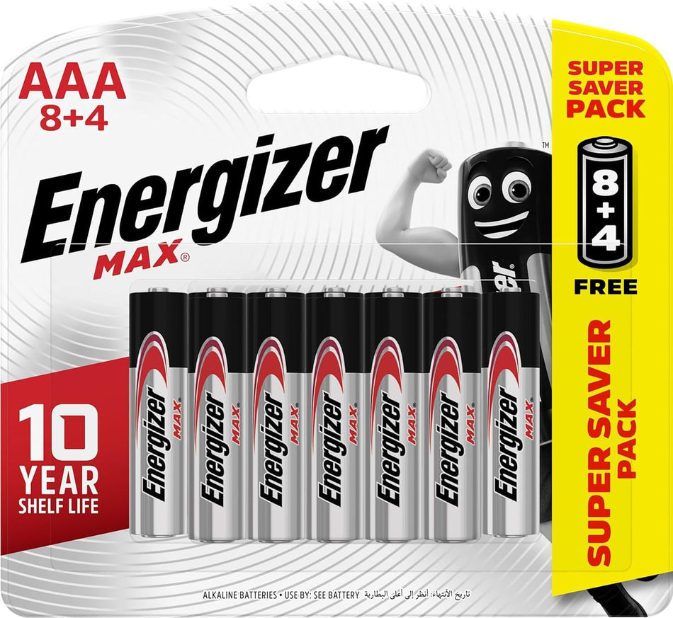 Energizer Max  Alkaline batteries 1.5V  AAA Pack Of 8+4