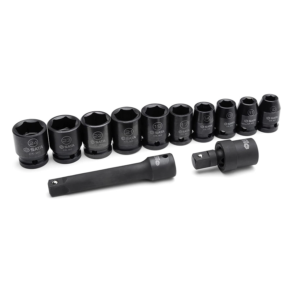 Sata Drive 6 Point Metric Impact Socket Set  1/2" -12 Pcs