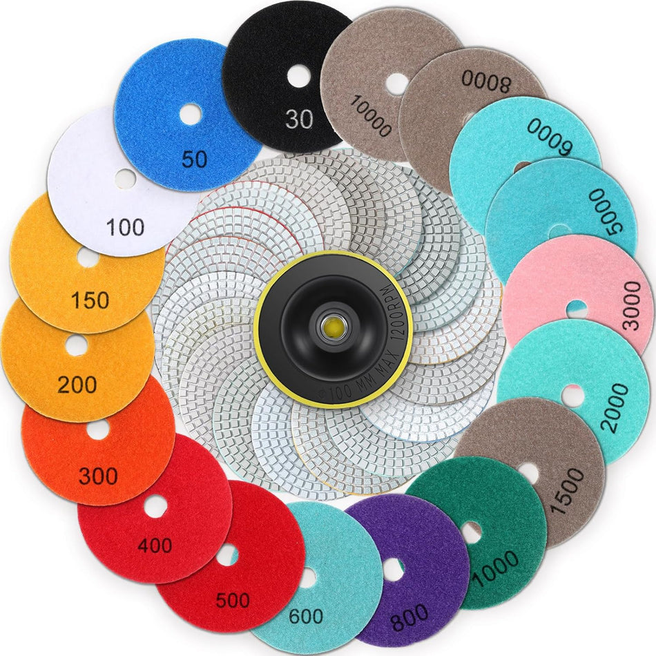 Blosssound 20 Pcs 4 Inch Diamond Polishing Pads with 5/8''-11 Backer Pad