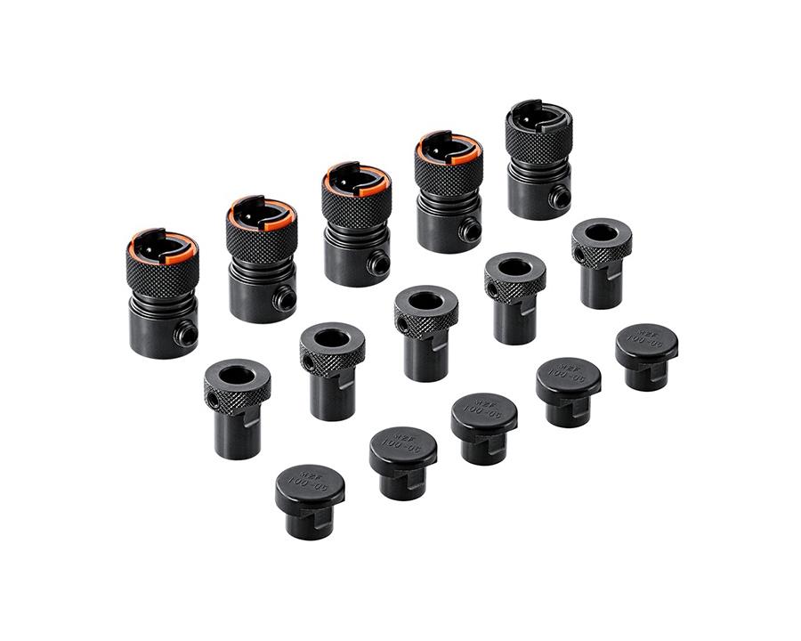 Blum Quick Release Chucks Set. Set Includes: 5 Chucks, 5 Sleeves, 5 Cover Caps And 1 Allen Key MZf.1000.01