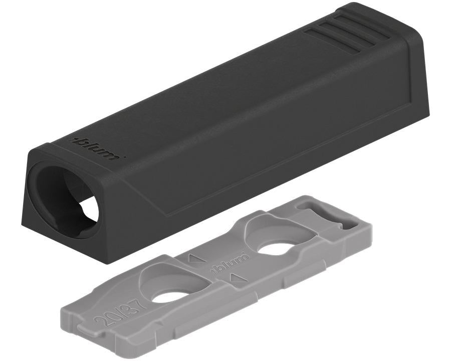 Blum TIP-ON Slimline adapter plate for doors, short version, 53mm, Carbon Black, 17mm. 956.1201