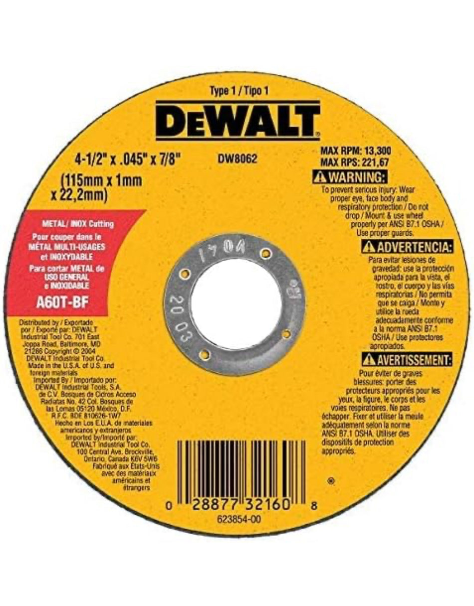 SS CUTTING DISC 4.5” DEWALT 8062