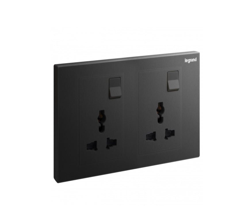 Legrand Galion Universal Double Switched Socket Black