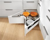 Blum TANDEMBOX antaro SPACE CORNER Drawer C Height 167mm with Gallery Rail and SYNCHROMOTION 65kg 650mm Silk White with BLUMOTION