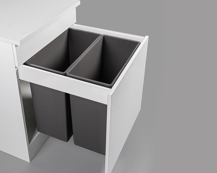 Wesco 84L (2 X 42L) Pull Boy Z Waste Bin in Orion Grey. Overall carcase width: 600mm. To suit Blum TANDEMBOX antaro