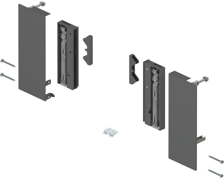 Blum MERIVOBOX Inner Drawer E Height Front Fixing Brackets for Glass Orion Grey. ZI4.4ES1