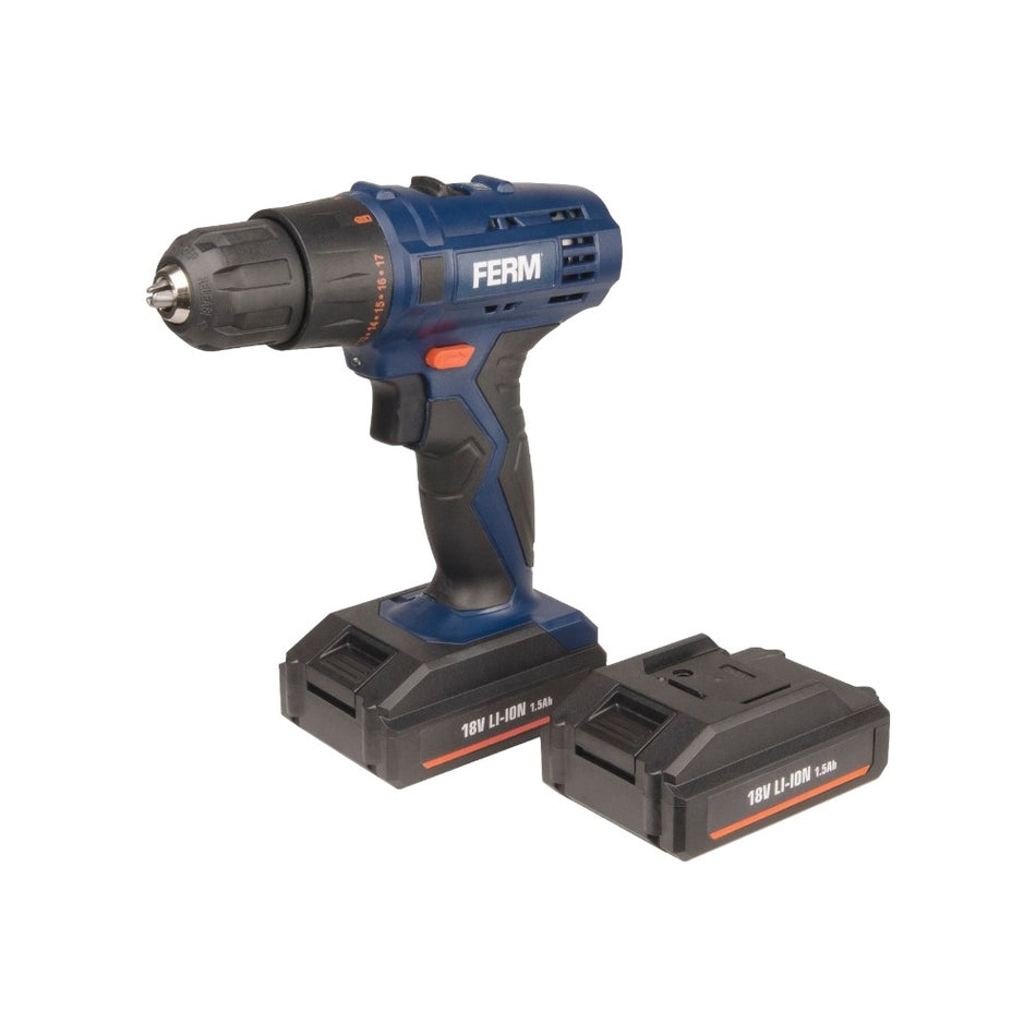 FERM Cordless Li-Ion Drill - 2 Batteries 18V 1.5Ah