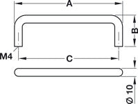 Furniture handle, D handle, aluminium, round