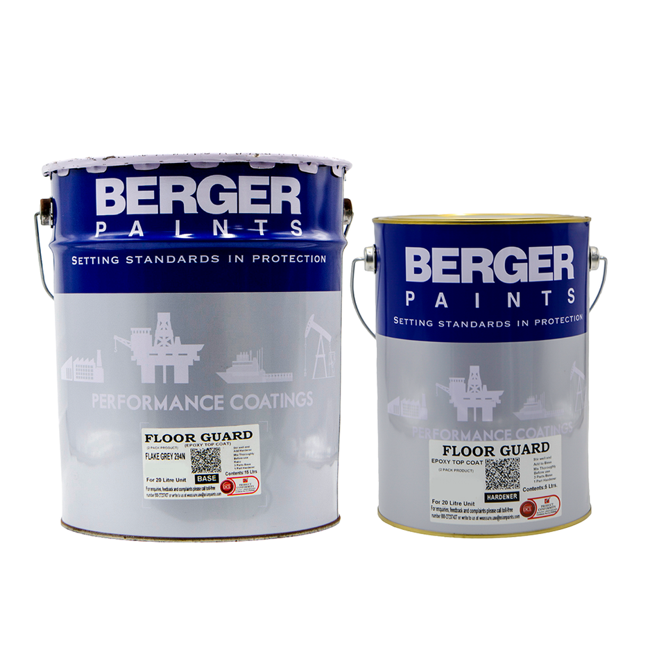 Asian Paints Berger Floor Guard Epoxy Top Coat 20L Base 5L Hardener - Flake Grey