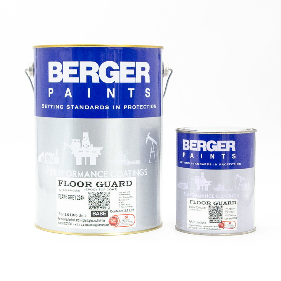 Asian Paints Berger Floor Guard Epoxy Top Coat 3.6L Base 900ML Hardener - Flake Grey