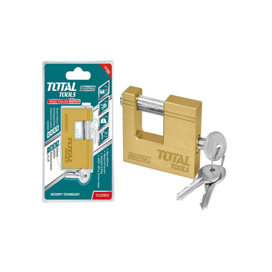 Total Heavy Duty Block Brass Padlock 60mm