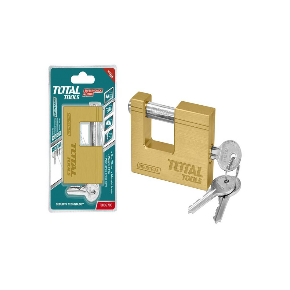 Total Heavy Duty Block Brass Padlock 70mm