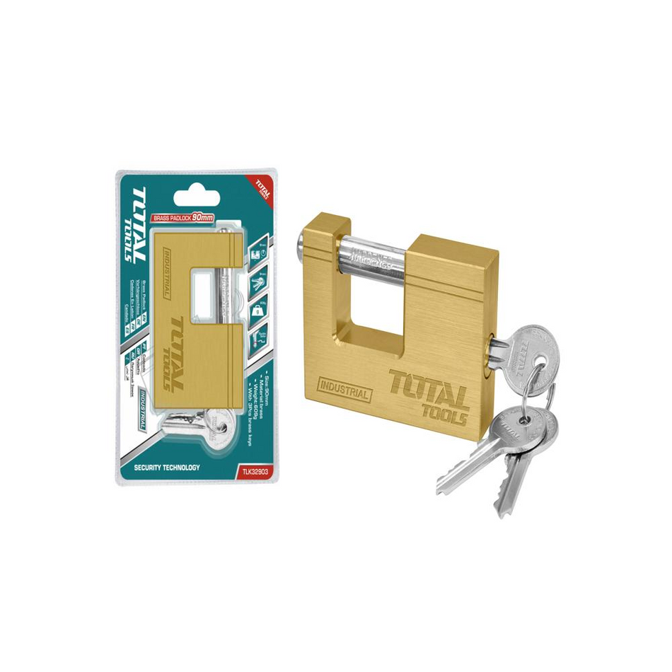 Total Heavy Duty Block Brass Padlock 90mm